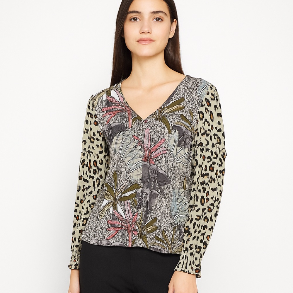 Anthropologie Blank London Exotic Animal Print Top Long Sleeves Bohemian XS
